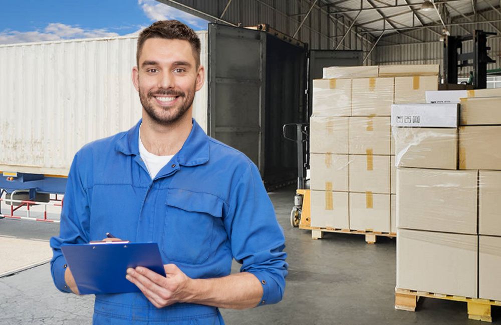 Guy smiling on storage room