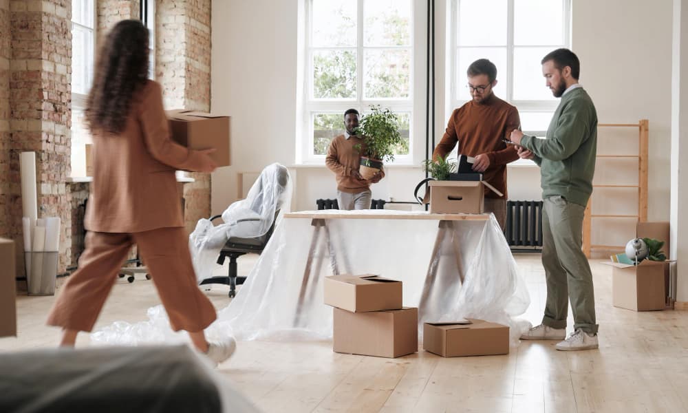 Employees preparing for office move
